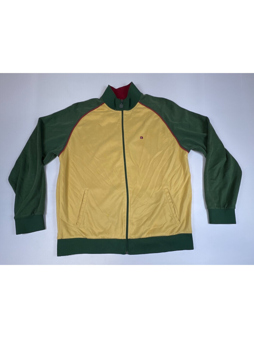 Quiksilver Mens Medium Vintage Track Jacket Full Zip Retro Green Yellow Surf Y2K